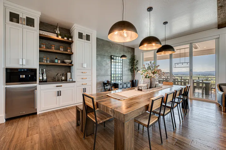 Bright modern kitchen and dining area